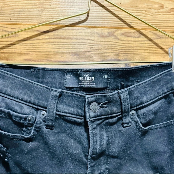 Hollister Skinny Denim Shorts 9" Black US30, distressed long summer beach Y2K - Picture 2 of 4